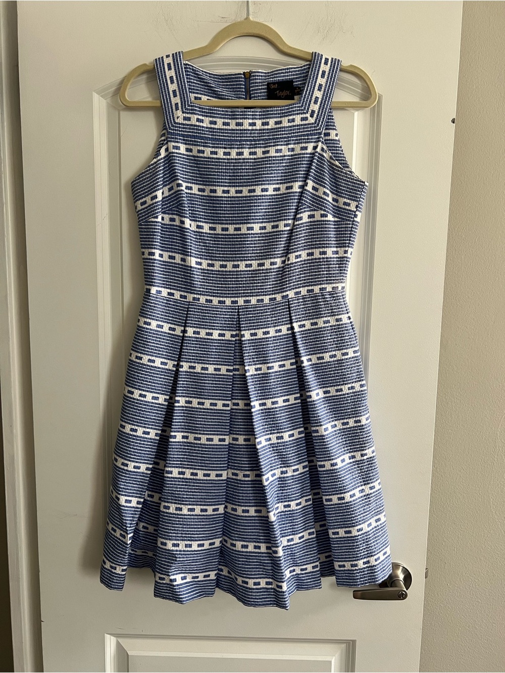 Navy and White Striped Square-Neck Fit & Flare Mini Dress